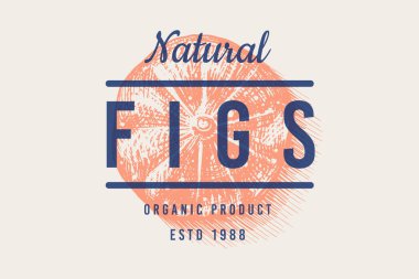 Taze incir rozeti. Meyve Yaprağı etiketi ya da logosu. Parçaları kes. Detoks baharatı. Damga, tişört ya da tipografi ya da menü için oyulmuş el yazısı taslağı. 