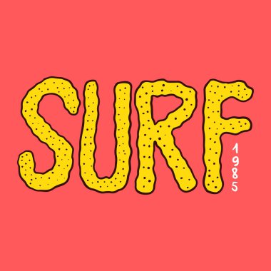  Sörf rozeti, Vintage Surfer logosu. Retro yazıt ya da yazı. İşlenmiş amblem el çizimi. Pankart ya da poster.