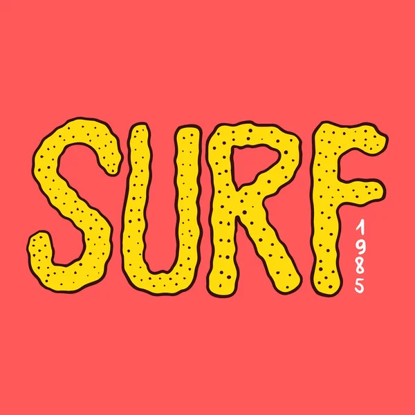 Odznaka surfingowa, logo Vintage Surfer. Retro napis lub liternictwo. Grawerowany emblemat ręcznie rysowany. Baner lub plakat. — Wektor stockowy