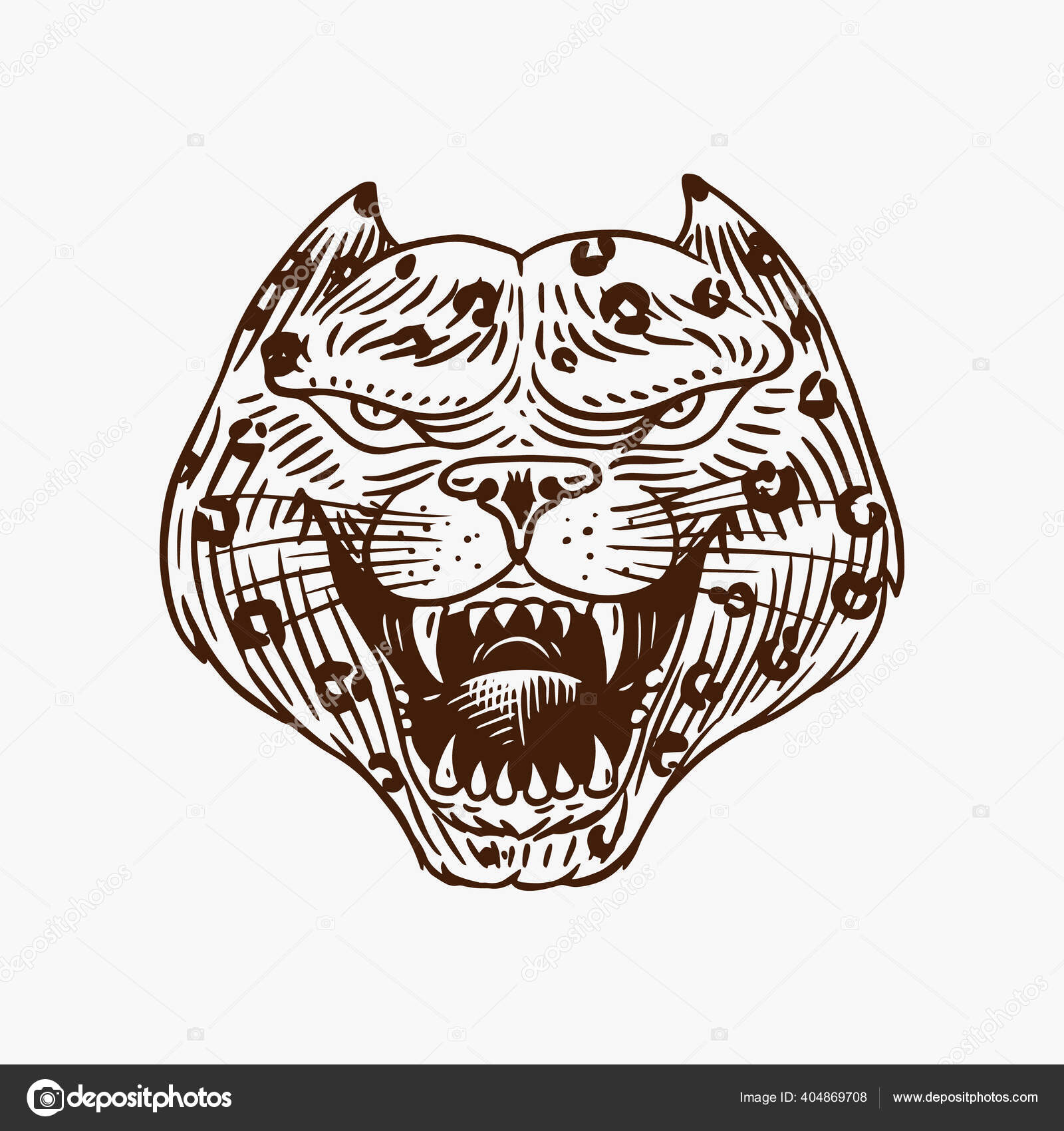 문신이나 상표를 달라고 소리치는 미친 표범이나 팬서. 날으는 짐승. 동물이 역으로 등장 한다. 손으로 그린 선 미술 빈티지 모노크롬  스케치. 벡터 일러스트. 스톡 벡터 - ©ArthurBalitskiy 404869708, image size:1600x1700