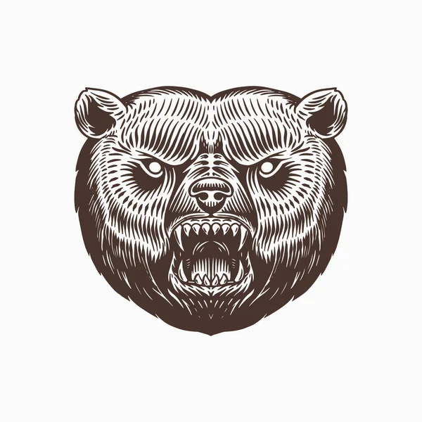 Ursul maro Grizzly. Screaming animal nebun pentru tatuaj sau etichetă. Bestie rătăcitoare. Gravură desenată manual linie de artă Vintage vechi schiță monocrom. Ilustrație vectorială . — Vector de stoc