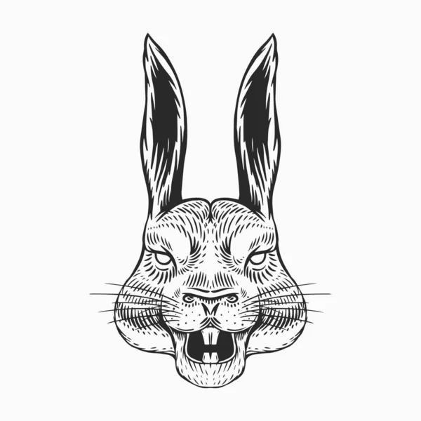 Gritando liebre o conejo loco para tatuaje o etiqueta. Un animal rugiente. Grabado a mano dibujado arte de línea Vintage antiguo boceto monocromo. Ilustración vectorial. — Archivo Imágenes Vectoriales