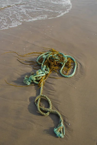 Polución Cuerda Plástico Playa — Foto de Stock