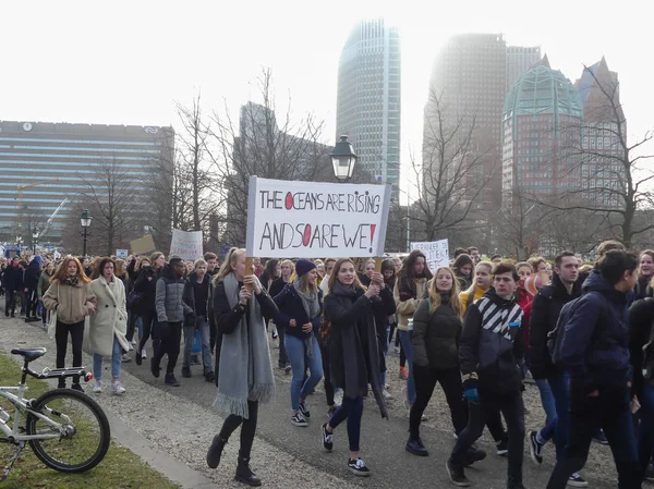 Malieveld Den Haag Nizozemsko Února 2019 Školní Děti Mládež Klimatu — Stock fotografie