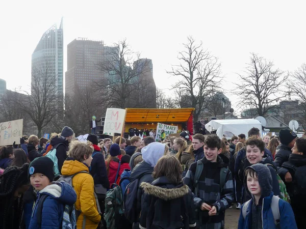 Haia Holanda Fevereiro 2019 Estudantes Protesto Contra Mudanças Climáticas Haia — Fotografia de Stock