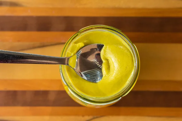 Spoon Jar Dijon Mustard Sauce — Stock Photo, Image