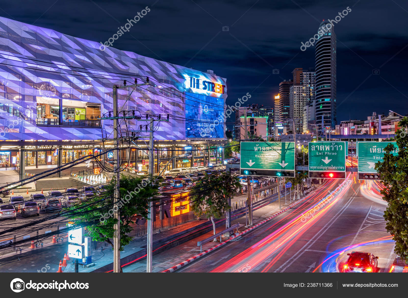 Bangkok Thailand July Night View Street Shopping Mall Modern City ...