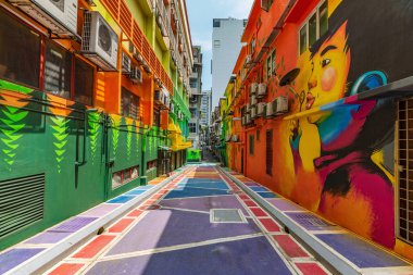 Kuala Lumpur, Malezya - 24 Temmuz: Bu kayıp akışı, Jalan Alor, Kuala Lumpur 24 Temmuz 2018 üzerinde birçok renkli boya ile ünlü bir sokak olduğunu