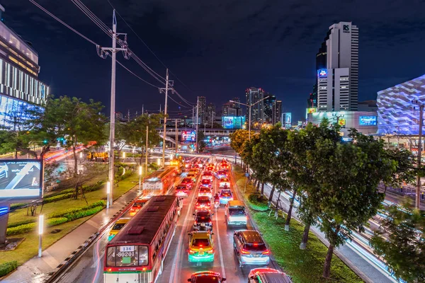 Bangkok Tajlandia Lipca Widok Samochodów Ruchu Centrum Miasta Budynków Obszarze — Zdjęcie stockowe