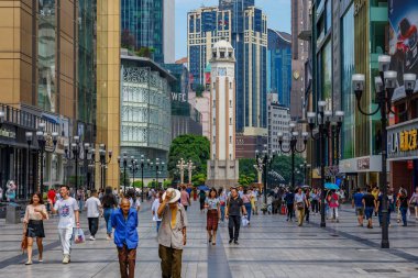 CHONGQING, CHINA - SEPTEMBER 19: This is Jiefangbei Pedestrian Street a popular shopping area and famous tourist destination on September 19, 2018 in Chongqing clipart