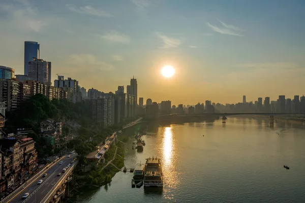 Chongqing China September View Jialing River Downtown Riverside Buildings Sunset — Stock Fotó