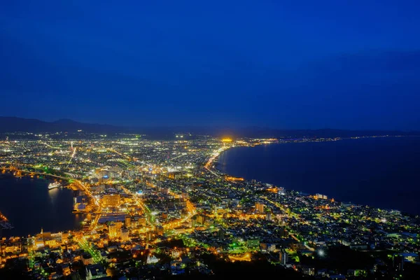 Gün batımı ve mavi gökyüzü hakodate dağ Japonya dan sonra şehir ve gioca bakış