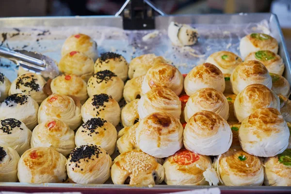 Traditional Chinese pastry and egg yolk bakery dessert with multi tasty in the market