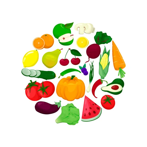 Composizione fresca di frutta e verdura biologica. Vettore — Vettoriale Stock