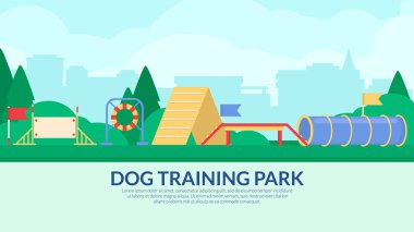 Köpek Eğitim Parkı. Çeviklik Spor donatımı ile banner. Vektör düz.