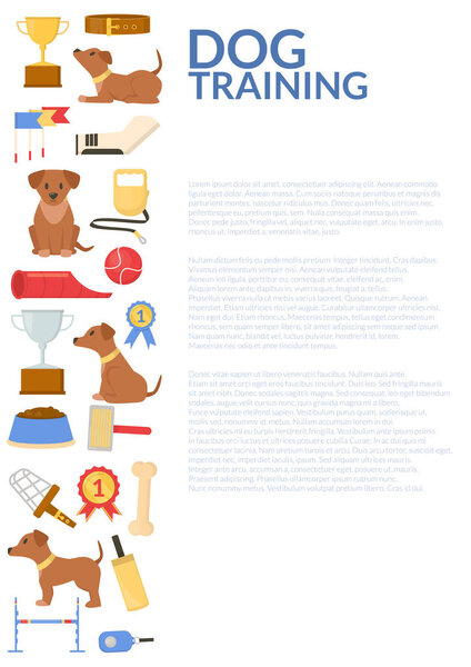 Dog training. Banner wtih dog care and training object. Flat vector