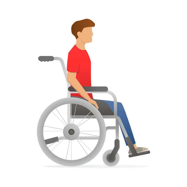 Homme handicapé assis en fauteuil roulant. Personnage inapte. Vecteur — Image vectorielle
