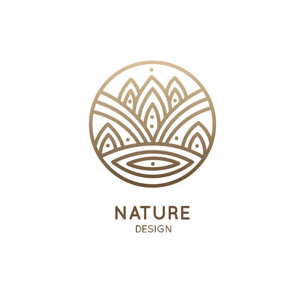 Λογότυπο Της Φύσης Των Βουνών Δέντρα Ποτάμι Γραμμική Εικόνα Του — Διανυσματικό Αρχείο