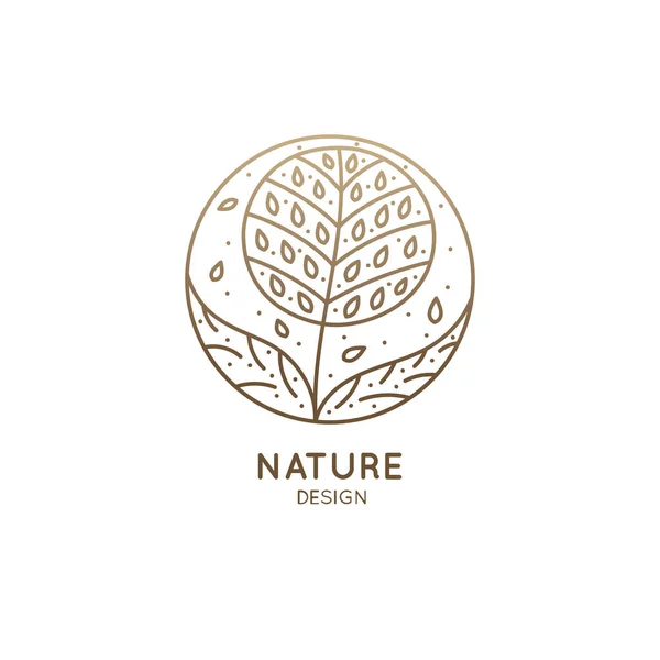 熱帯植物のロゴ 直線的に輪状に丸い紋章の花を咲かせます 天然物 フラワーショップ 化粧品 生態系の概念 ヨガセンターのデザインのためのベクトル抽象バッジ — ストックベクタ