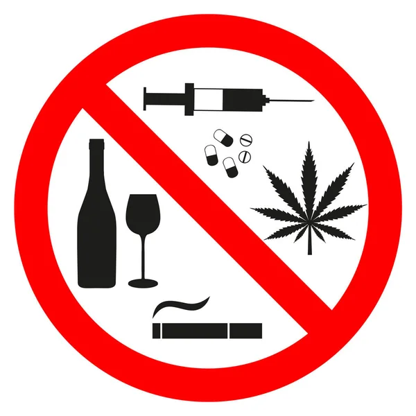 Запрещающие Знаки Курить Никаких Наркотиков Конопли Алкоголя Белом Фоне — стоковый вектор