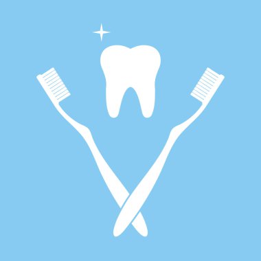 bir diş ve mavi bir arka plan üzerinde iki diş fırçaları çizimi