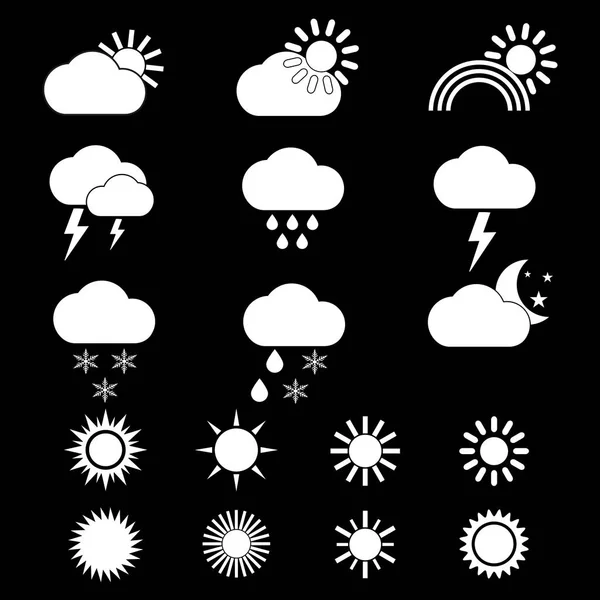 Conjunto Iconos Meteorológicos Sobre Fondo Negro — Vector de stock