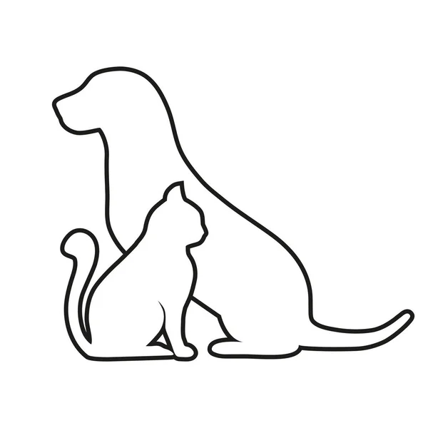 Composizione Cane Gatto Silhouette Sfondo Bianco — Vettoriale Stock