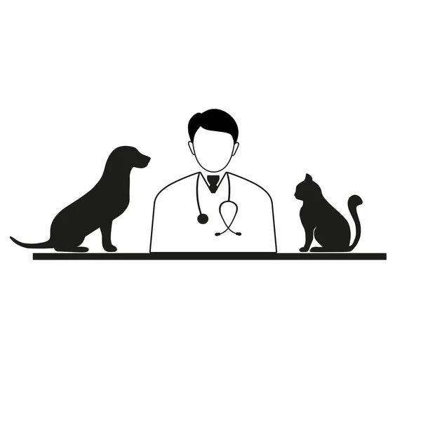 兽医与猫和狗在白色背景上 — 图库矢量图片