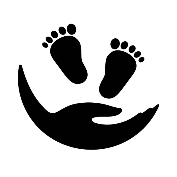 Female Hand Small Children Feet Icon Character Motherhood — Stock Vector