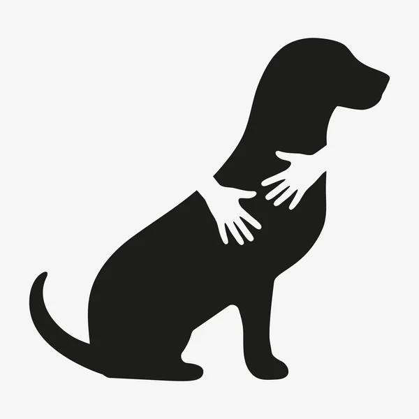 Собачий Силуэт Пятно Человеческая Рука Которая Держит Собаку Логотипа Ветеринарного — стоковый вектор