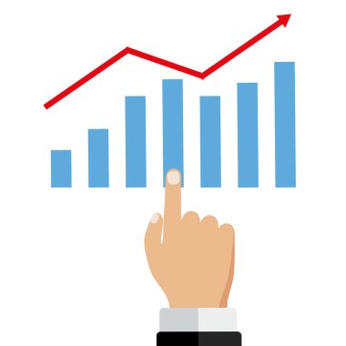  İşadamı finansal büyüme grafik yönetir. Kar büyüyen kavramı. iş düz çizgi film tasarlamak. Beyaz arka plan üzerinde izole.