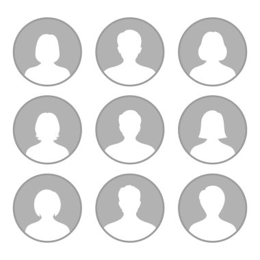 avatar erkek ve kadın siluetleri gri daire içinde beyaz arka plan üzerinde ayarlayın.