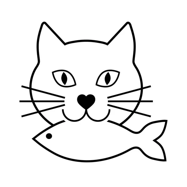 Cabeça Gato Com Peixe Boca Fundo Branco — Vetor de Stock