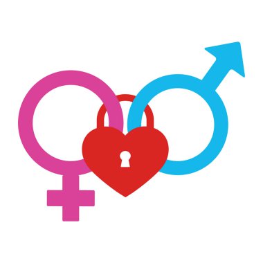 Erkek ve kadın beyaz bir arka plan üzerinde bir kilit simgesiyle