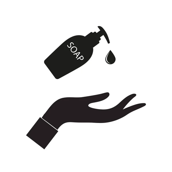 Απολύμανση Εικονίδιο Μπουκάλι Υγρό Σαπούνι Χεριών Μαύρη Σιλουέτα — Διανυσματικό Αρχείο