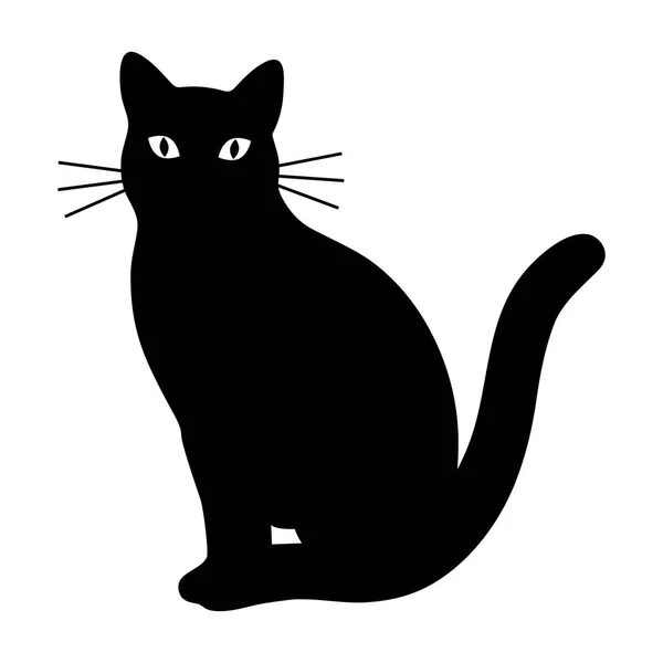 Zwart Kattensilhouet Witte Achtergrond — Stockvector