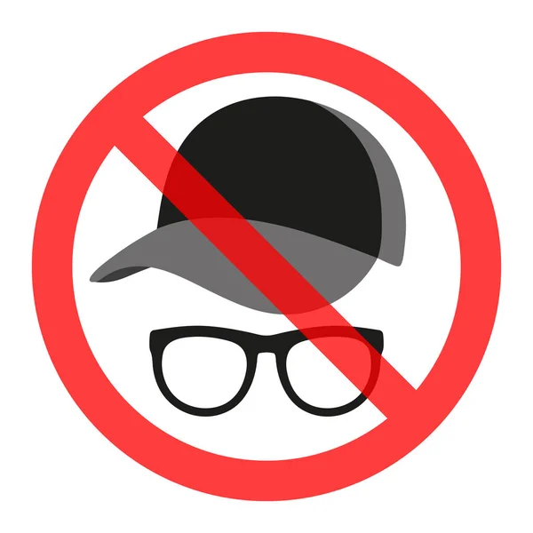 Znamení Červeném Kroužku Překřížené Zakázáno Nosit Klobouk Brýle — Stockový vektor