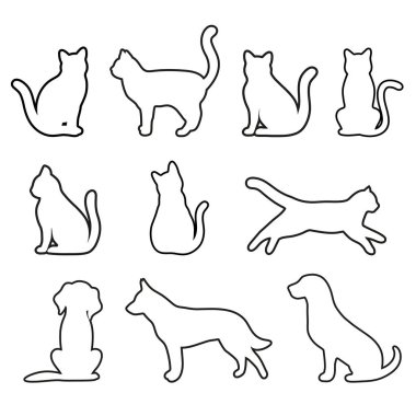 Beyaz arka planda kedi ve köpek siluetleri.