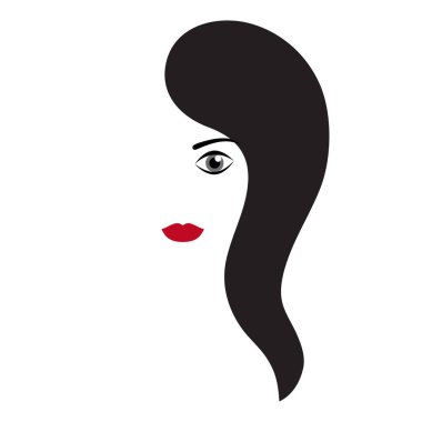 Bir kızın yüzü uzun siyah saçları ve kırmızı dudaklar ile silüeti