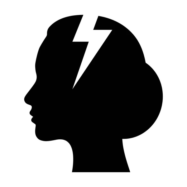 Ilustracja Streszczenie Płaski Projekt Depresja Głowa Kobiety Piorunami Białym Tle — Wektor stockowy