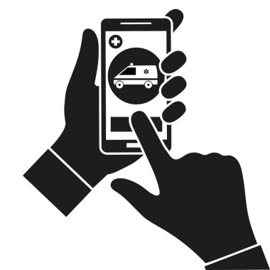 Mobil tıp konsepti. Ambulans çağrı El tıbbi uygulama ile akıllı telefon tutan.