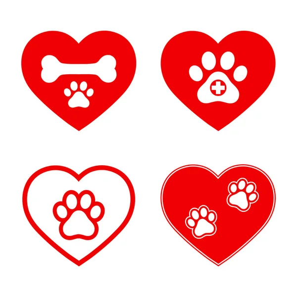 Set Emblemi Veterinari Cuore Rosso Sfondo Bianco — Vettoriale Stock