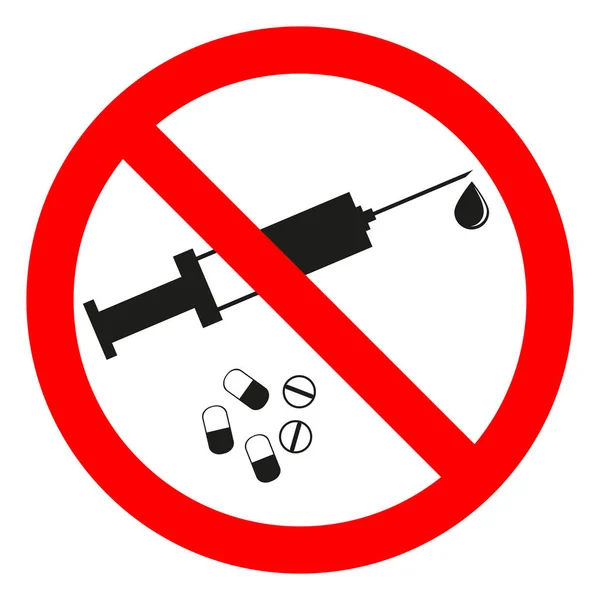 Sign Forbidden Drugs Red Crossed Out Circle White Background — Stock Vector