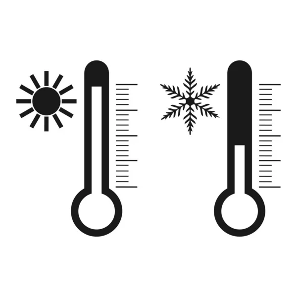 Illustration Flat Design Thermometer Sun Snowflake White Background — Stock Vector