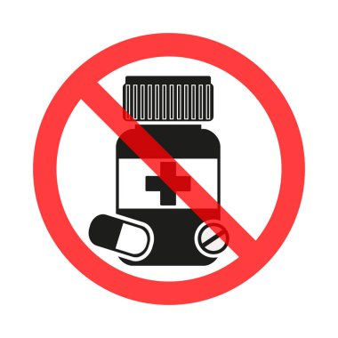 İlaçlar ve haplar yasağı işareti simgesi. Anti aşılama. Aşıyı durdur.