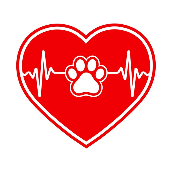 Znak Veterinárního Psa Psí Tlapy Srdcem Bílém Pozadí — Stockový vektor