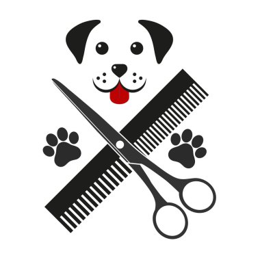 beyaz bir arka plan üzerinde köpek kafası ile bir kesme hayvan amblemi illüstrasyon
