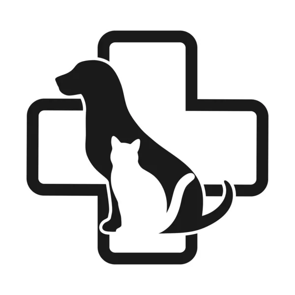 Emblema Veterinario Con Cane Gatto All Interno Isolato Sfondo Bianco — Vettoriale Stock