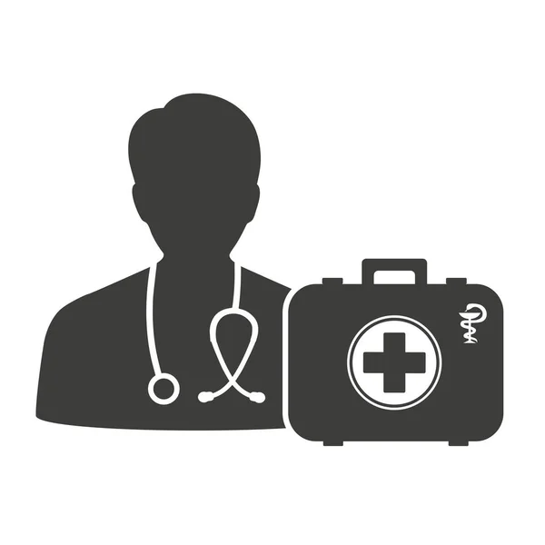 Doctor Con Bolsa Primeros Auxilios Sobre Fondo Blanco — Vector de stock