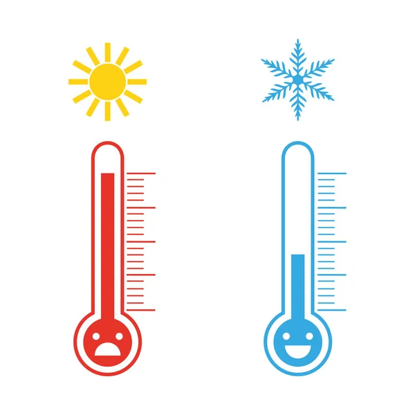 thermometers of heat and cold temperature with different emotions on a white background